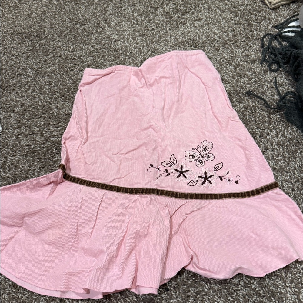 🤎Pink Floral Embroidered corduroy girls Skirt